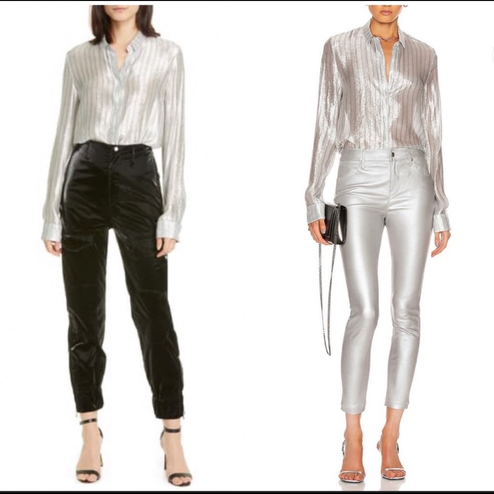 Designer Fifth Avenue RtA stunning sliver sparkle shirt blouse sz M GLAMOROUS